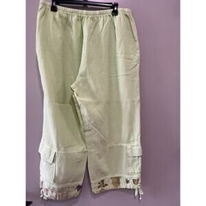 Relaxed Green Ankle pant  crafty, cottagecore Whimsical Floral boho pocket Sz-XL